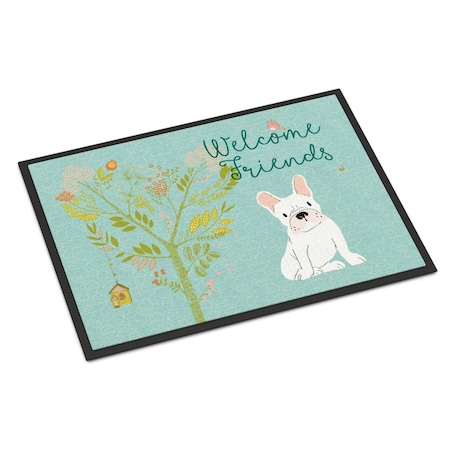 Carolines Treasures Welcome Friends White French Bulldog Indoor or Outdoor Mat, 18 x 27 in. BB7635MAT